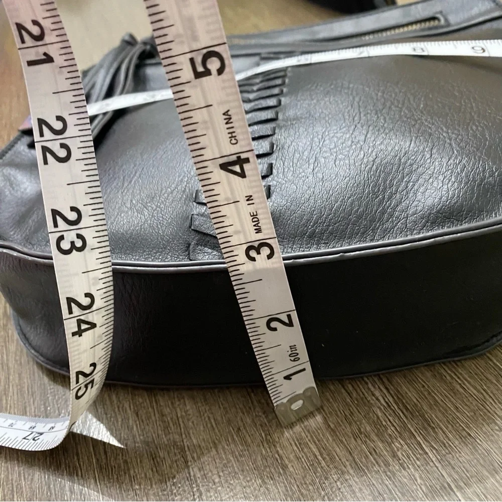 Faux Leather Black Boho Crossbody Bag